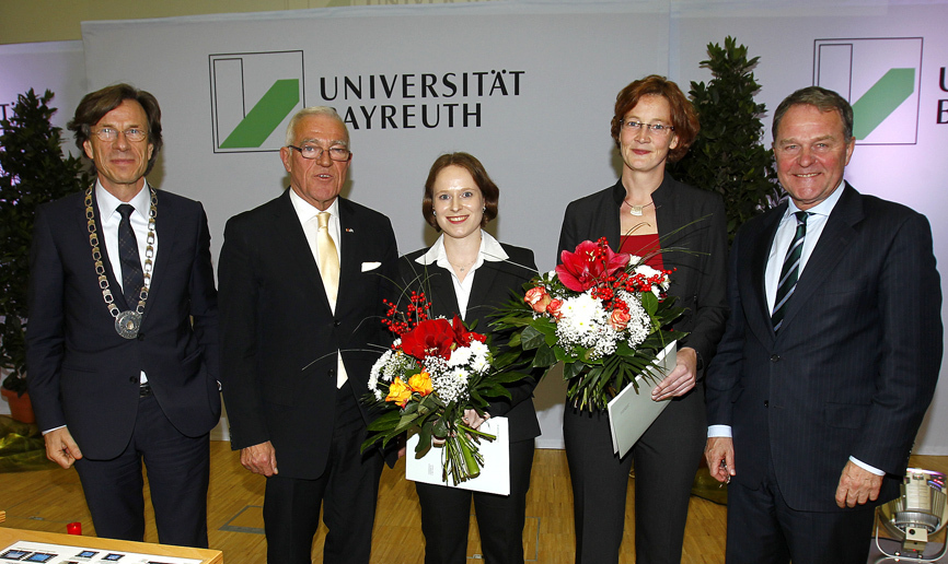 Verleihung des Wissenschaftspreises des Universitätsvereines - Prof. Bormann, Horst Eggers, Dr. Rabl, Prof. Dr. Planer-Friedrich, Dr. Heubisch) (Bildquelle: F. Schmätzle, Pressestelle Universität Bayreuth)